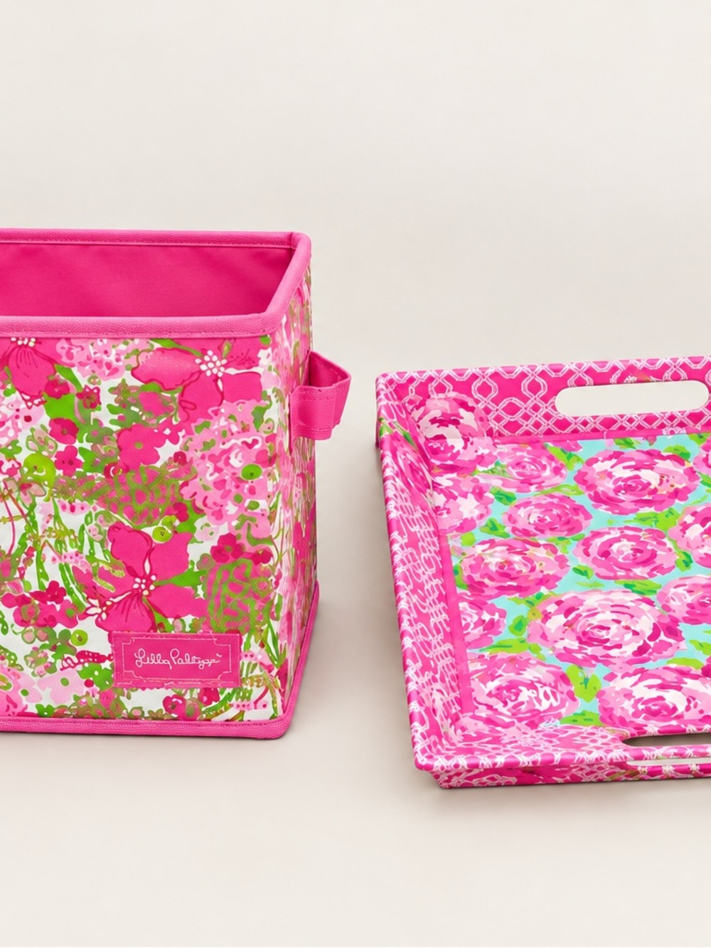 Lilly Pulitzer Hot Pink Floral Storage Bin with Tray